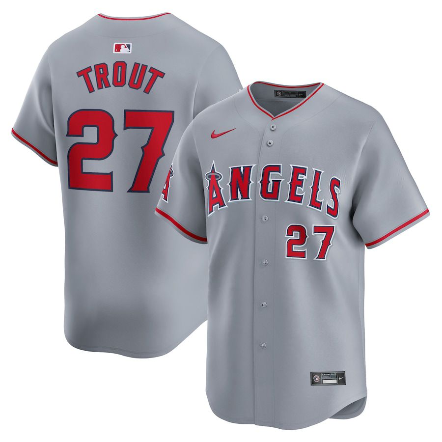 Men Los Angeles Angels 27 Mike Trout Nike Gray Away Limited Player MLB Jersey
